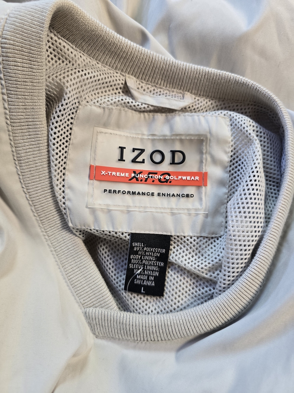 NWT Izod Men's V-Neck Pullover Windbreaker Sweater in Khaki - Picture 6 of 7